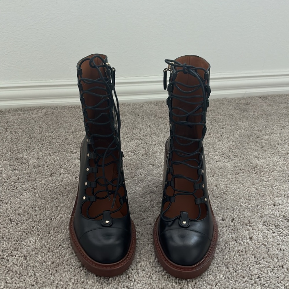 CHLOE LACE-UP MAY LEATHER BOOTIES 8/8.5 - Picture 6 of 11